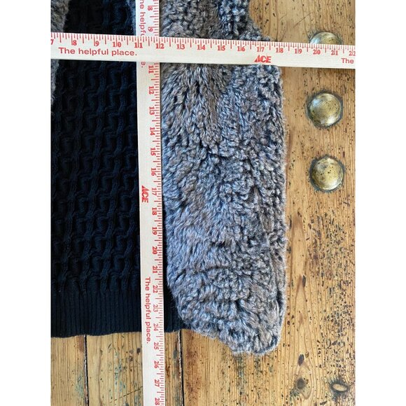 Sebby Womens Faux Fur Open Front Vest Black Brown Cable Knit Back S Polyester - Picture 7 of 7